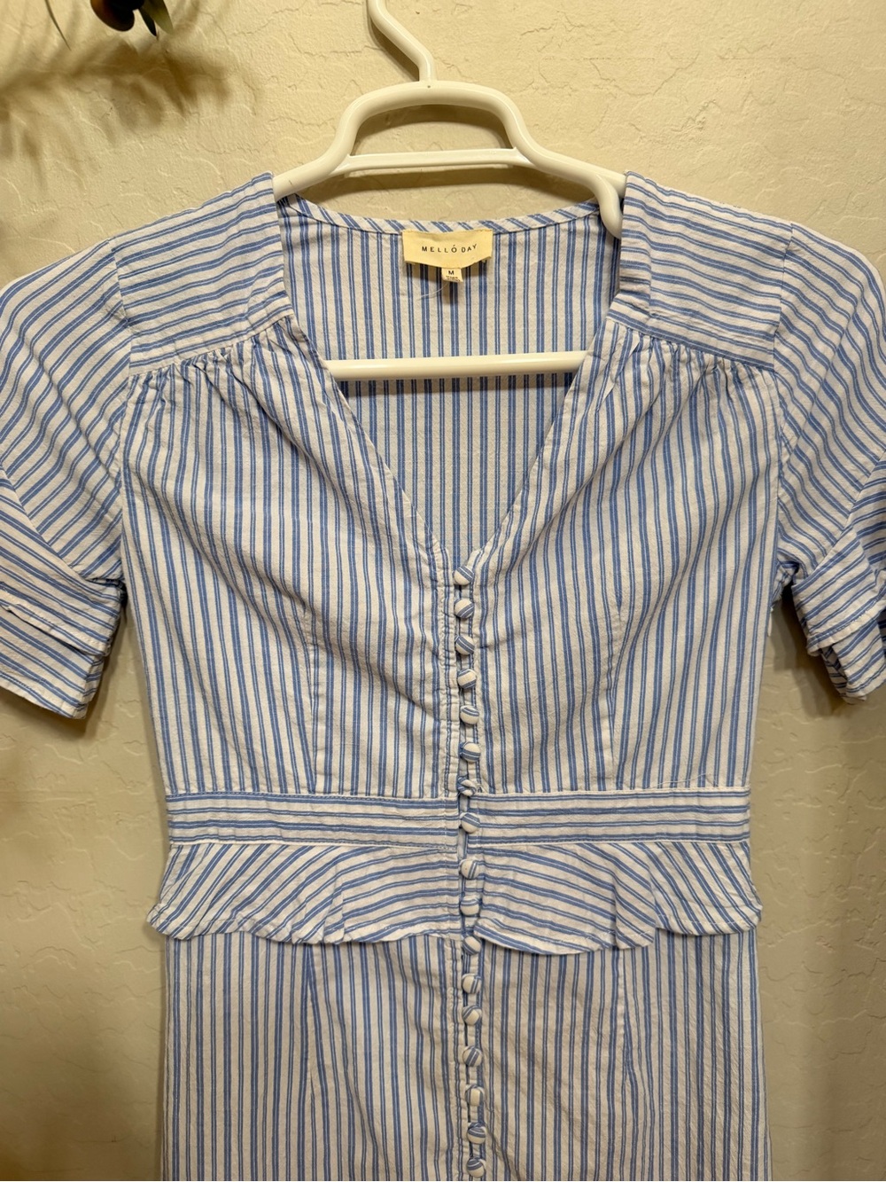 MELLODAY Light Blue and White Striped High-Low Midi Dress - Picture 3 of 7